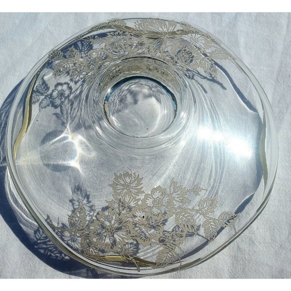 Vtge Silver City Crystal Springtime Platter Sterling Silver Overlay candy bowl - Picture 10 of 10